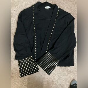 Calvin Klein Black Open Front Blazer with Gold Stud Accents